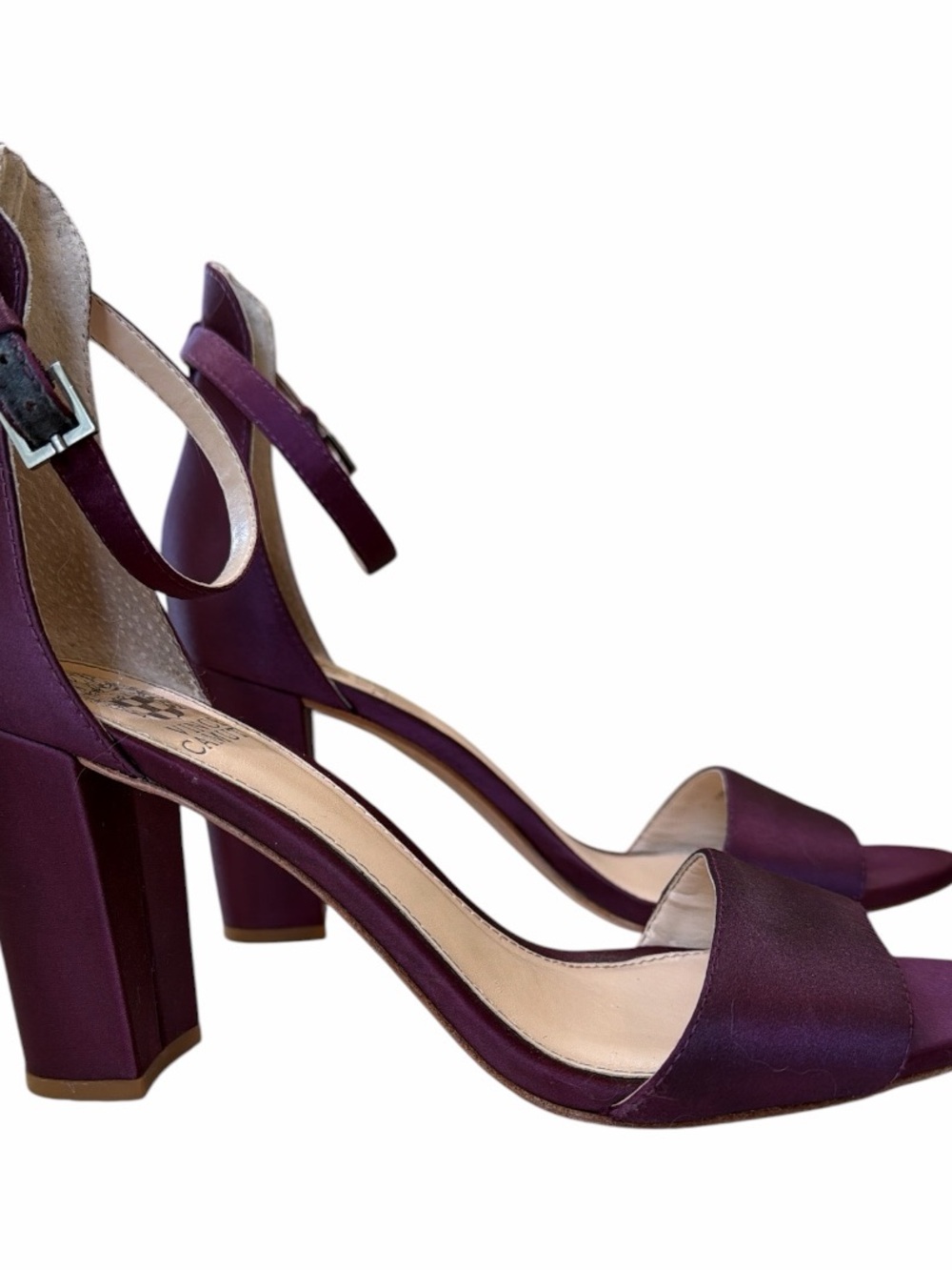 Vince Camuto Plum Block Heel Sandals Size 8 Ankle Strap Heels - Picture 6 of 14